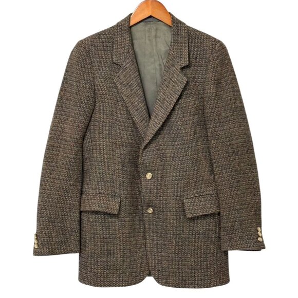 Vintage Harris Tweed Wool Sport Coat Blazer 2-Button Brown Blue Mens Size 38R/S? - Picture 16 of 16